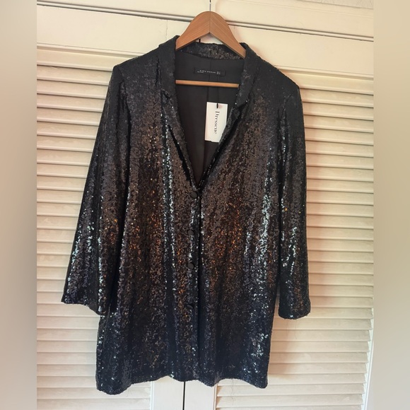 NWT ZARA WOMAN BLACK SEQUIN SINGLE BREASTED EVENING JACKET SIZE MED ORIG$75 - Picture 1 of 9